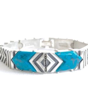 Vintage Turquoise Pewter Statement Hinge Bracelet